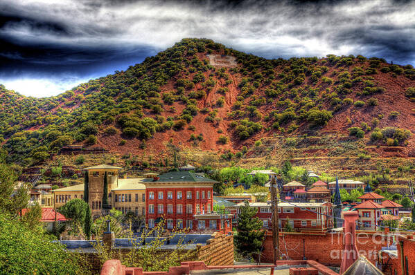 B Poster featuring the photograph B Hill Over Historic Bisbee by Charlene Mitchell