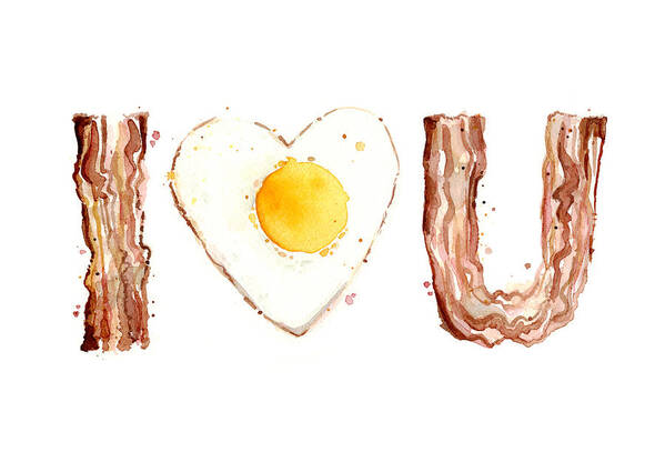 Bacon Poster featuring the painting Bacon and Egg LOVE by Olga Shvartsur