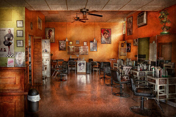 Barber Poster featuring the photograph Barber - Union NJ - The modern salon by Mike Savad
