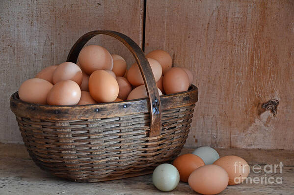 Still Life Poster featuring the photograph Basket Full Of Eggs by Mary Carol Story