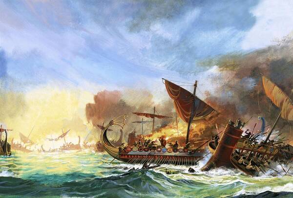 Persia Poster featuring the painting Battle Of Salamis by Andrew Howat