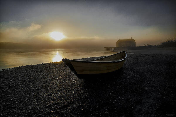 Dory Poster featuring the photograph Beached Dory in Lifting Fog by Marty Saccone