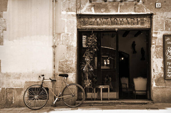 Bar Poster featuring the photograph Bicycle and reflections at L'Antiquari bar by RicardMN Photography