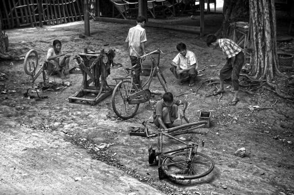 Bicyle Poster featuring the photograph Bicycle repair in Amarapura by RicardMN Photography