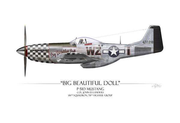 Aviation Poster featuring the painting Big Beautiful Doll P-51D Mustang - White Background by Craig Tinder
