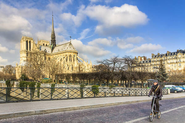 Notre Dame De Paris Poster featuring the photograph Bike Road Over the Seine - Notre Dame de Paris by Mark Tisdale