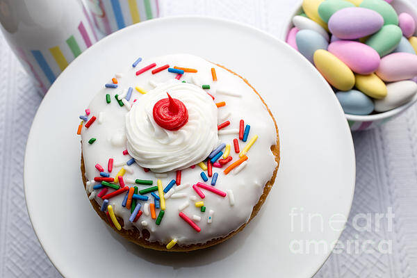 Food Poster featuring the photograph Birthday party donut by Edward Fielding