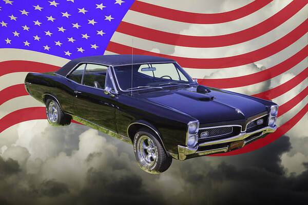 Car Poster featuring the photograph Black 1967 Pontiac GTO with American Flag by Keith Webber Jr