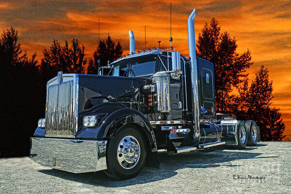 Kenworth Poster featuring the photograph Black Kenworth by Randy Harris