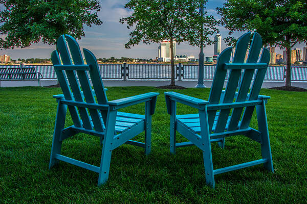 Detroit Poster featuring the photograph Blue Chairs by Pravin Sitaraman