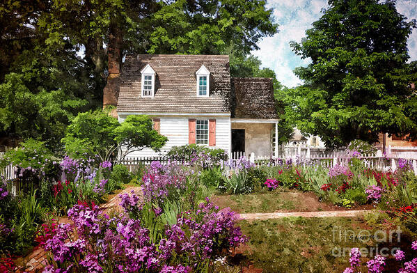 Cottage Poster featuring the painting Blue Cottage by Shari Nees