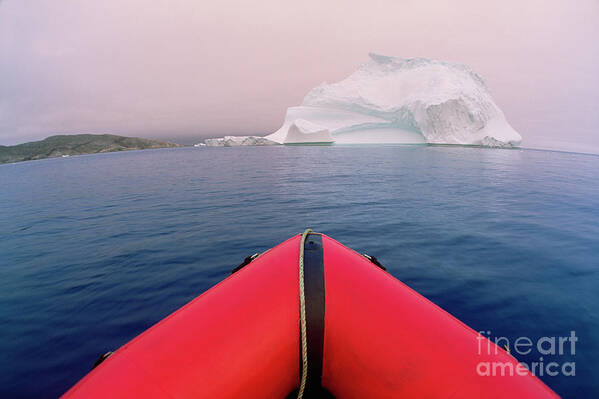 00342168 Poster featuring the photograph Red Boat And Summer Iceberg by Yva Momatiuk John Eastcott