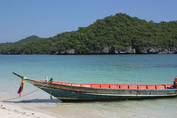 Tranquility Poster featuring the photograph Boat Moored On Beach by Kat Payne Photography