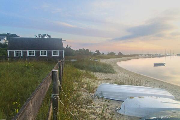 Owen Park Beach Poster featuring the photograph Boathouse at Dawn by Nautical Chartworks