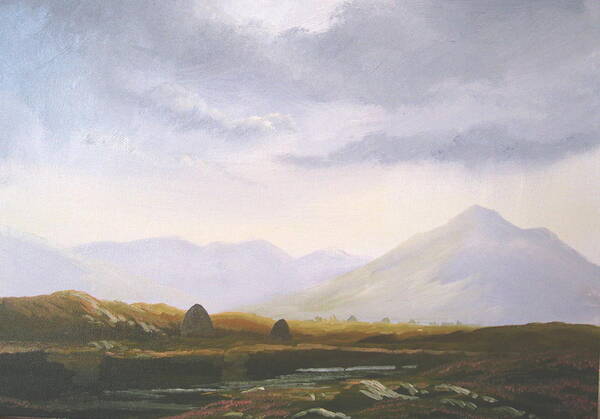 Irish Landscape Painting Oil Print West Of Ireland Irish Poster featuring the painting Bogland Light by Cathal O malley