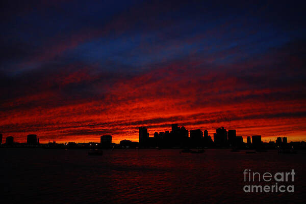 Boston City Skyline Massachusetts Dusk Twilight Sunset Usa Harbour Harbor Poster featuring the photograph Boston Twilight by Richard Gibb