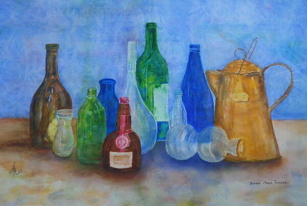 Wine Poster featuring the painting Bottles Collection by Anna Ruzsan