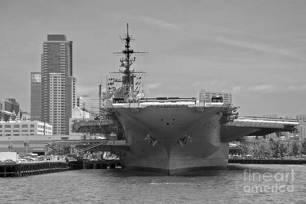 Claudia's Art Dream Poster featuring the photograph Bow of the Uss MIDWAY MUSEUM CV 41 Aircraft carrier - black and white by Claudia Ellis