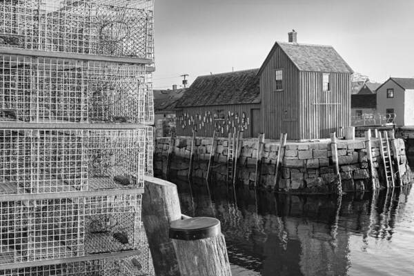 Motif No.1 Poster featuring the photograph Bradley Wharf Motif #1 BW by Susan Candelario