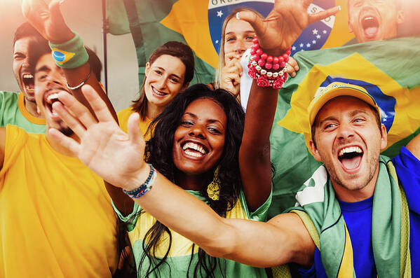 Atmosphere Poster featuring the photograph Brazilian Fans At Stadium by Filippobacci