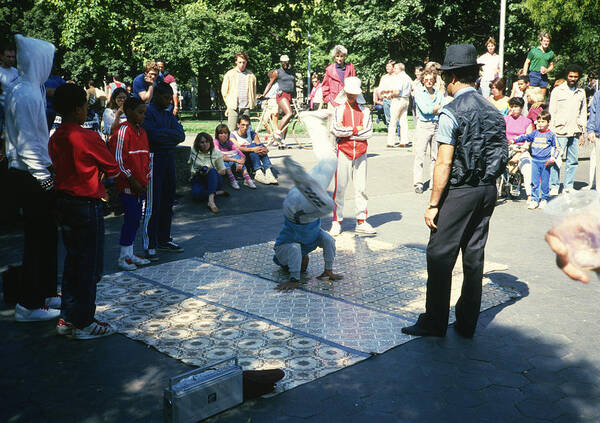Break Dancing Poster featuring the photograph Break Dancing in Washington Square Park in 1984 by Gordon James