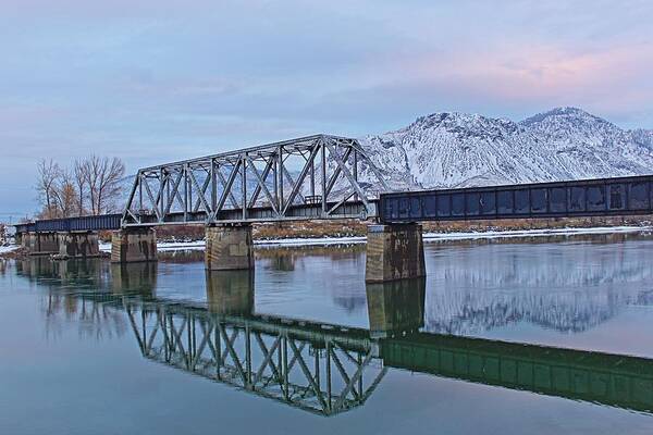 Landscape Poster featuring the photograph Bridge Over Tranquil Waters in Kamloops British Columbia by Steve Boyko