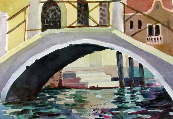 Venice Poster featuring the painting Bridge reflections Venice by Linda Novick