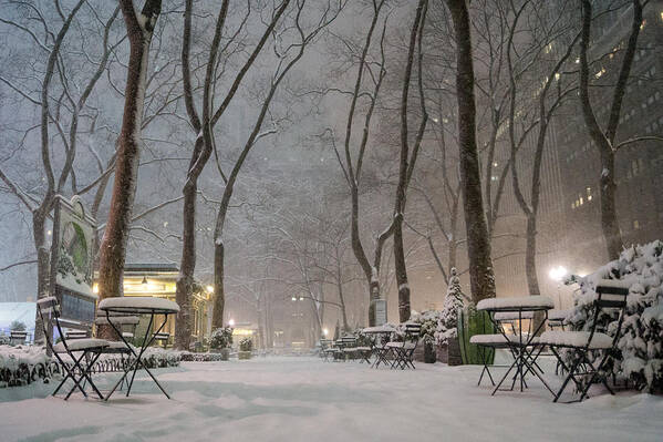 Nyc Poster featuring the photograph Bryant Park - Winter Snow Wonderland - by Vivienne Gucwa