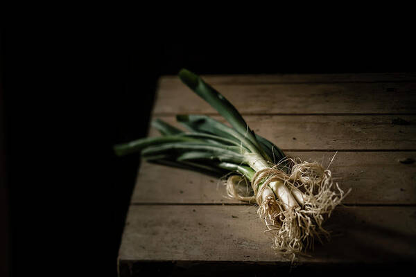 Black Background Poster featuring the photograph Bunch Of Spring Onions Tied With by Westend61