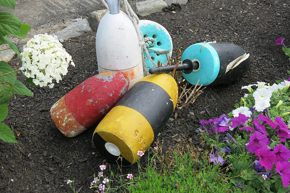 Buoys Poster featuring the photograph Buoys and Flowers by Jean Macaluso