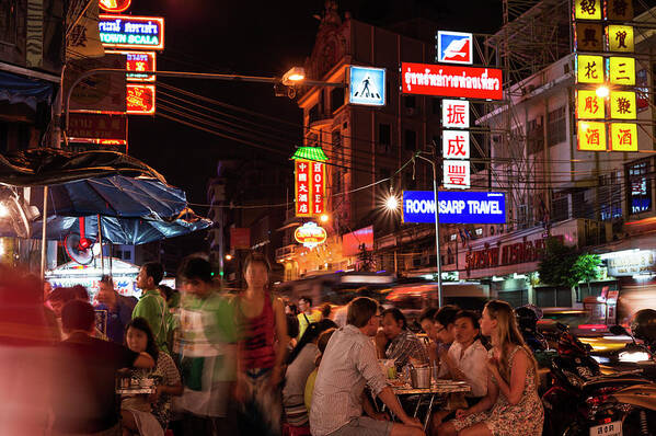 Three Quarter Length Poster featuring the photograph Bustling Street In Chinatown At Night by Gary Yeowell