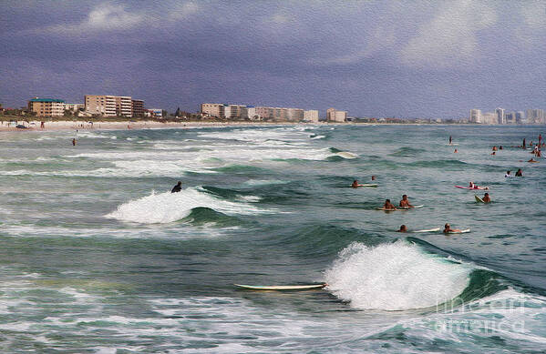 Beach Poster featuring the photograph Busy Day In The Surf by Deborah Benoit