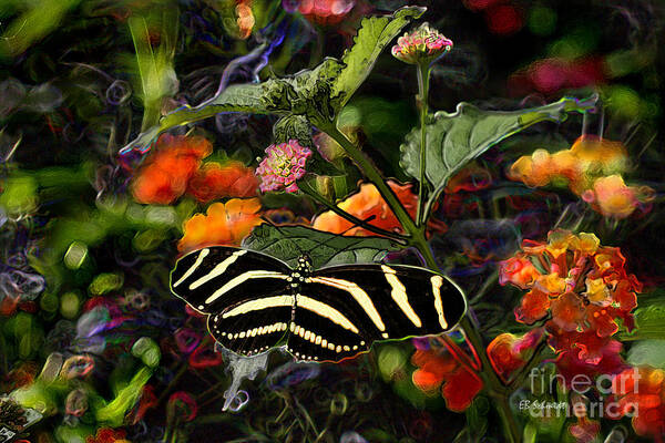Butterfly Garden Poster featuring the digital art Butterfly Garden 14 - Zebra Heliconian by E B Schmidt