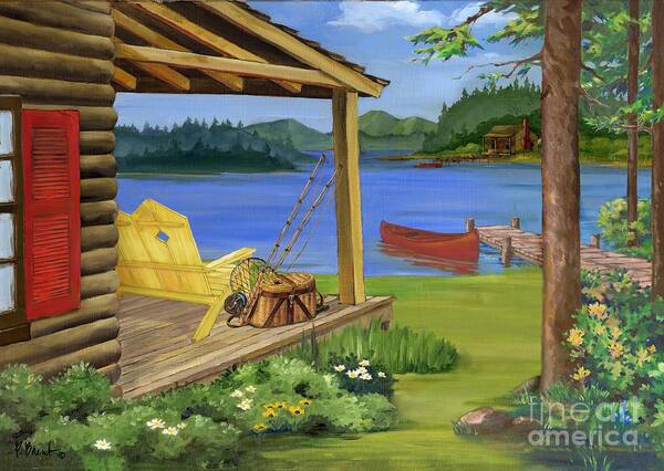 Lodge Poster featuring the painting Cabin by the Lake by Paul Brent