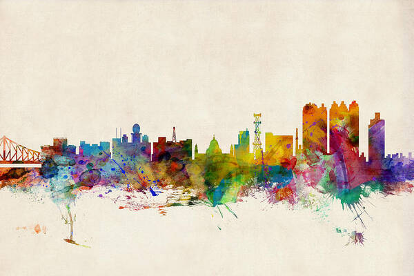 Watercolour Poster featuring the digital art Calcutta India Skyline by Michael Tompsett