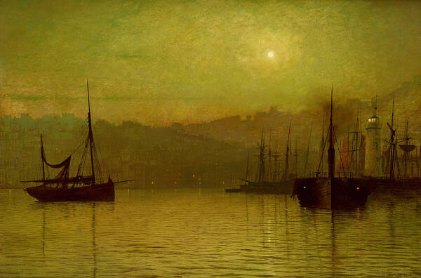 Grimshaw Poster featuring the painting Calm Waters, Scarborough, 1880 by John Atkinson Grimshaw
