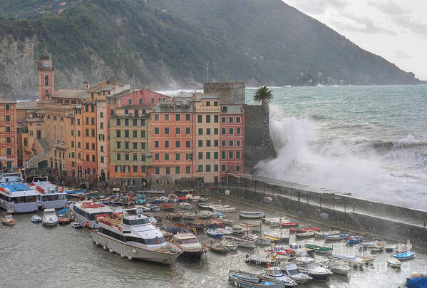 Agitated Poster featuring the photograph Camogli under a storm by Antonio Scarpi