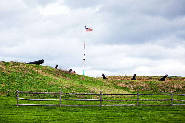 Fort Poster featuring the photograph Cannons and the Star Spangled Banner by Good Focused