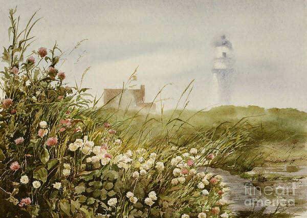 Morning Fog Lifts Over Two Head Light Park Outside Of Portland Poster featuring the painting Cape Clover by Monte Toon
