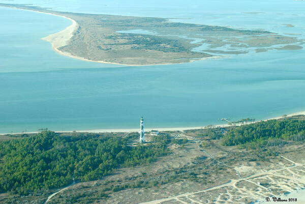 Cape Lookout Poster featuring the photograph Cape Lookout Lighthouse from the air by Dan Williams