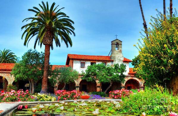 Capistrano Courtyard Colors Poster featuring the photograph Capistrano Courtyard Colors by Mel Steinhauer