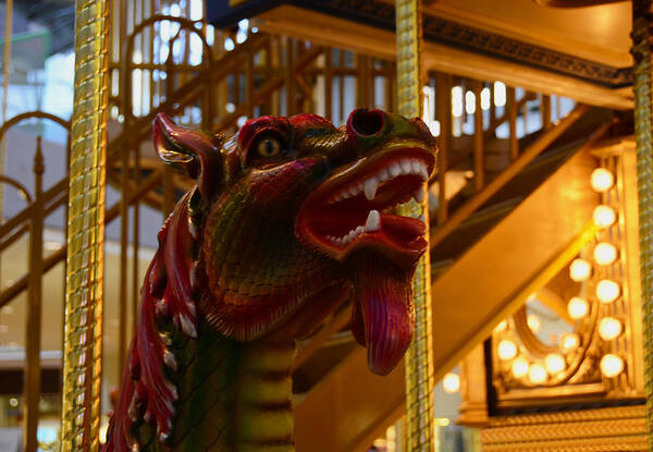 Carousel Animals Poster featuring the photograph Vintage Carousel Red Dragon - 2 by Renee Anderson
