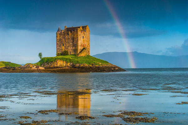Argyll And Bute Poster featuring the photograph Castle Stalker Rainbow by David Ross