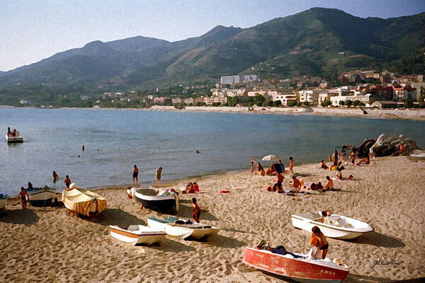 Cefalu Poster featuring the digital art Cefalu Beach 1 by John Vincent Palozzi