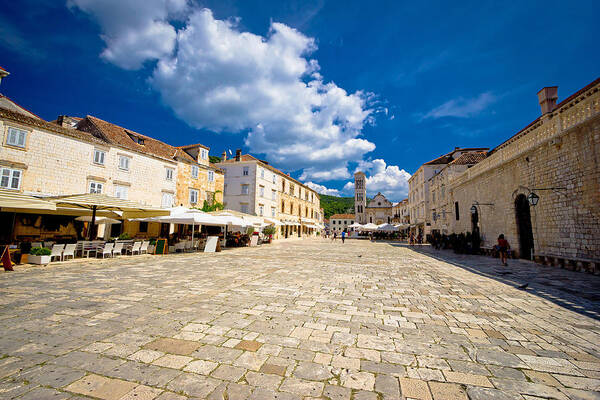 Center Poster featuring the photograph Central Pjaca square of Hvar town by Brch Photography