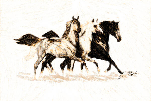 Charcoal Poster featuring the digital art Charcoal Horses by Charlie Roman