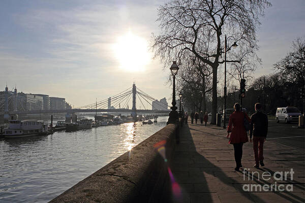 Chelsea Embankment London Uk River Thames British City Landscape British English Landscape Townscape Romantic Walk Walking Riverside Poster featuring the photograph Chelsea Embankment London UK by Julia Gavin