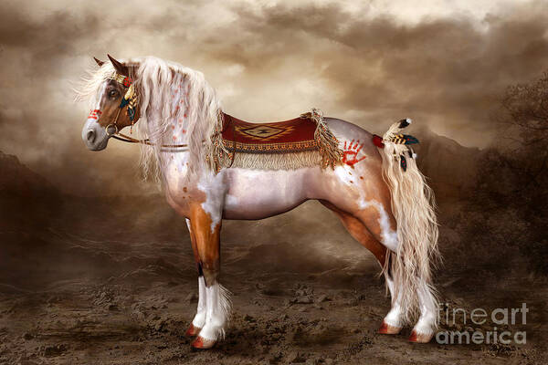 Cheveyo Poster featuring the digital art Cheveyo Native American Spirit Horse by Shanina Conway