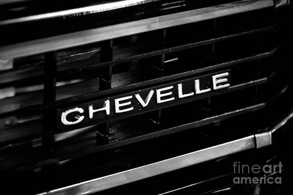 American Poster featuring the photograph Chevy Chevelle Grill Emblem Black and White Picture by Paul Velgos
