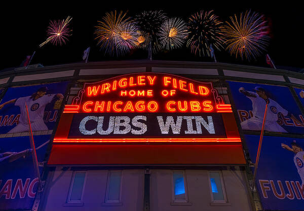 #faatoppicks Poster featuring the photograph Chicago Cubs Win Fireworks Night by Steve Gadomski